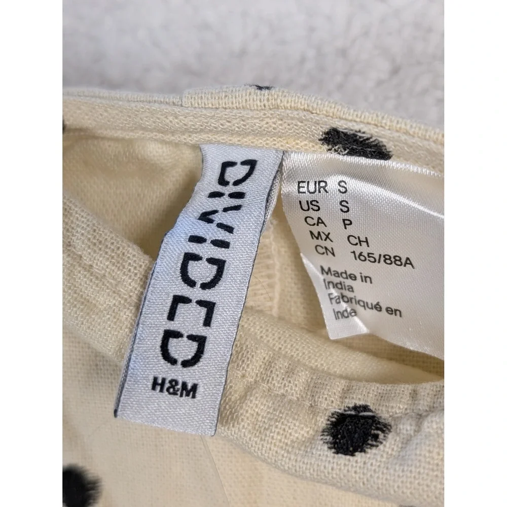 HM Divided Polka Dot Peplum Top Cream Cotton Linen Tie Strap Small NEW